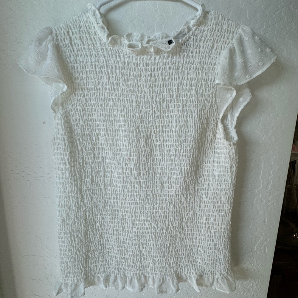 Adrianna Papell Ruched/Smocked White Blouse